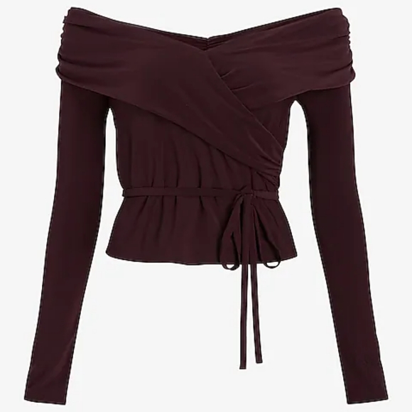 Express Off the Shoulder Long Sleeve Wrap Top - Picture 4 of 5
